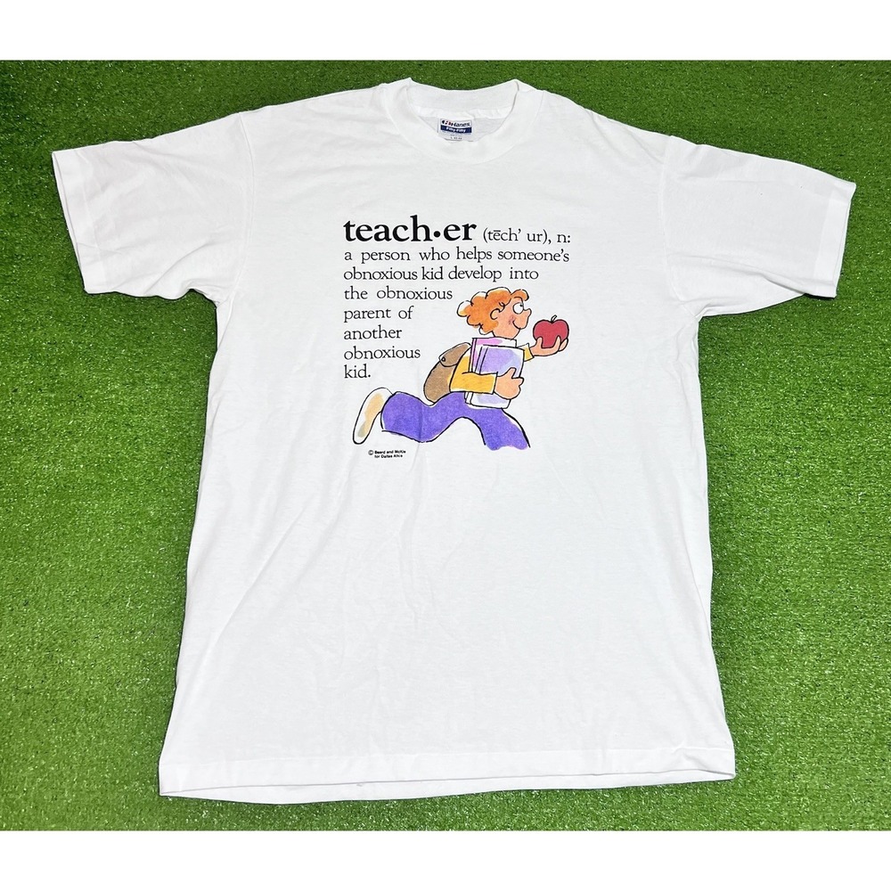 Vintage Single Stitch Graphic Tee L Hanes 50/50 Funny‎ Teacher Dictionary NWOT